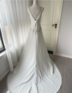 Elegant White Deep V-Neck Beaded Chiffon Classy Prom Dress