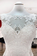 Elegant White Long Mermaid Tulle Lace Open Back Wedding Dress