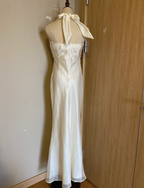 Elegant White Mermaid Halter Neck Satin Long Classy Prom Dress