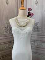 Elegant White Mermaid Sleeveless Beaded Chiffon Long Classy Prom Dress