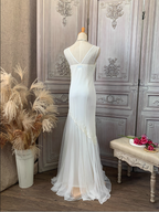 Elegant White Mermaid Sleeveless Beaded Chiffon Long Classy Prom Dress