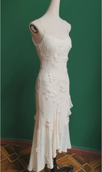 Elegant White Mermaid Spaghetti Strap U-Neck 3D Foral Embroidery Chiffon Classy Prom Dress