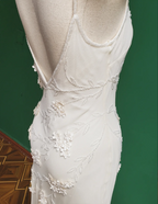 Elegant White Mermaid Spaghetti Strap U-Neck 3D Foral Embroidery Chiffon Classy Prom Dress