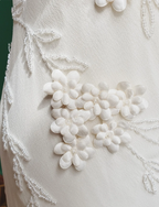 Elegant White Mermaid Spaghetti Strap U-Neck 3D Foral Embroidery Chiffon Classy Prom Dress