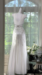 Elegant White Mermaid Strapless V-Neck Beaded Chiffon Long Classy Prom Dress