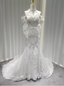 Elegant White Mermaid Train Halter Off-The-Shoulder Beaded Lace Tulle Classy Prom Dress