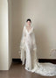 Elegant White Mermaid Train V-Neck Lace Wedding Dress
