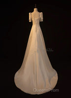 Elegant White Satin A-line Wedding Party Dress Long Evening Prom Dress Evening Gown
