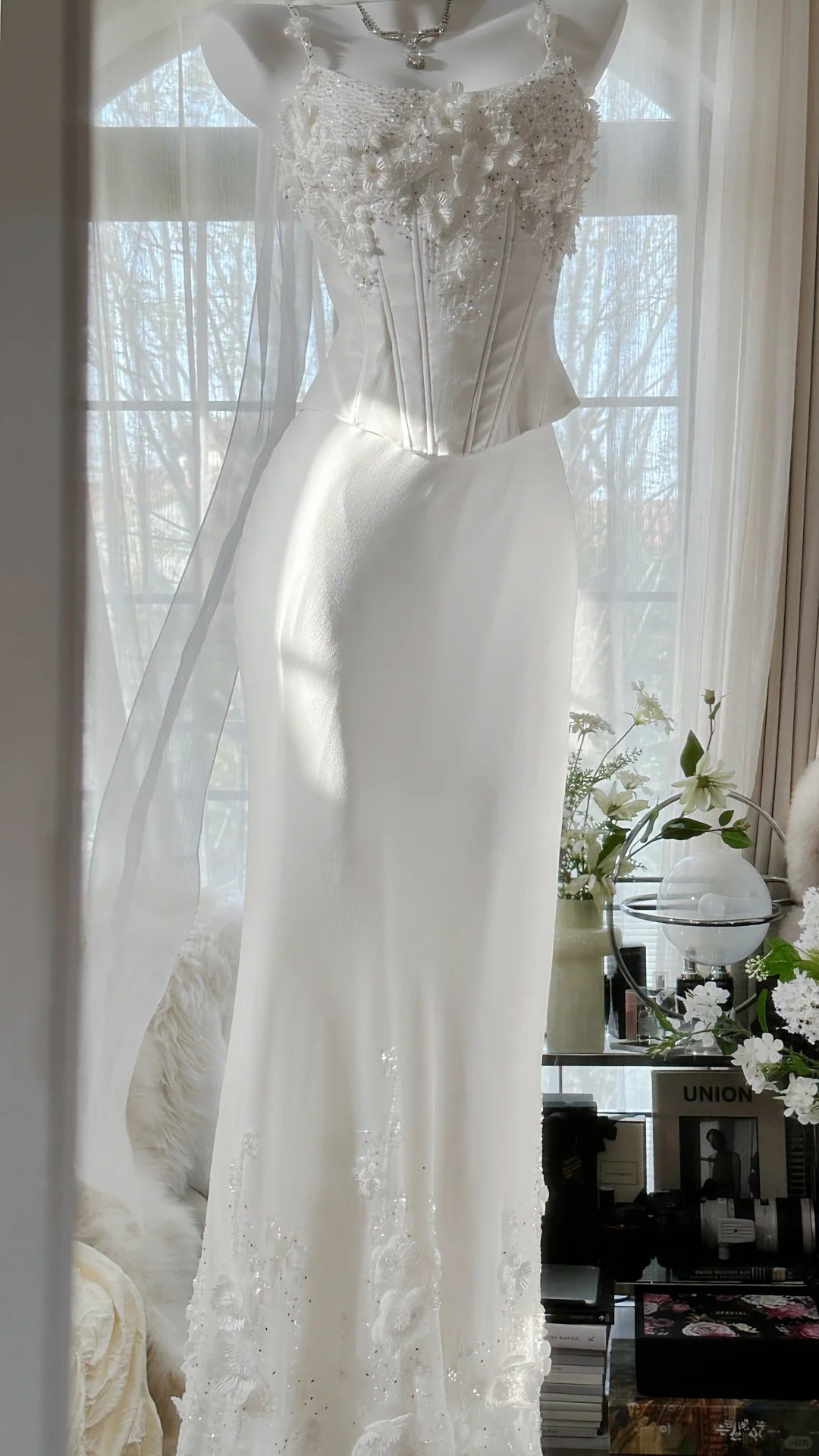 Elegant White Strap Herringbone Beaded Chiffon Prom Gown Classy Prom Dress Secondary image