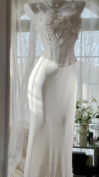 Elegant White Strap Herringbone Beaded Chiffon Prom Gown Classy Prom Dress