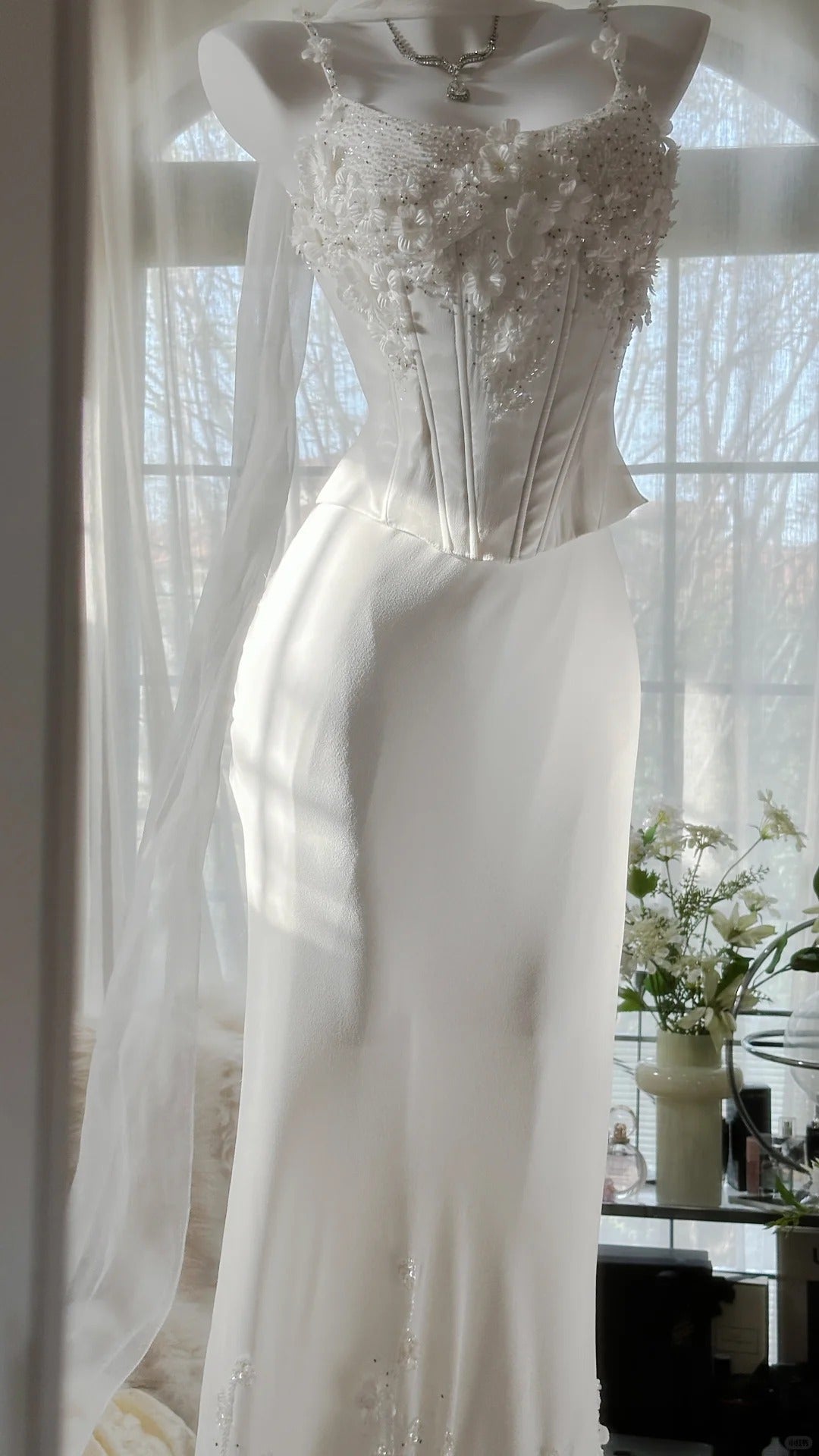 Elegant White Strap Herringbone Beaded Chiffon Prom Gown Classy Prom Dress
