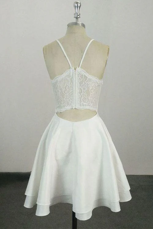 Elegant White V Neck Knee Length Short Classy Prom Dress Homecoming Dress Secondary image