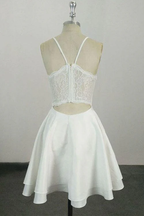 Elegant White V Neck Knee Length Short Classy Prom Dress Homecoming Dress