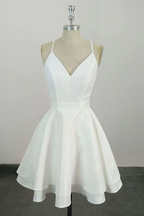 Elegant White V Neck Knee Length Short Classy Prom Dress Homecoming Dress
