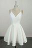 Elegant White V Neck Knee Length Short Classy Prom Dress Homecoming Dress