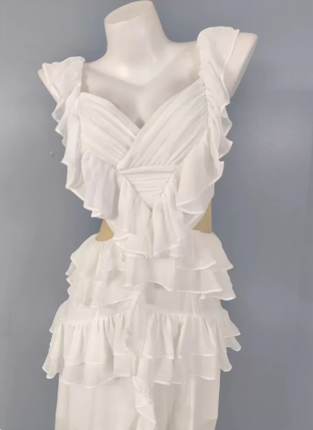 Elegant White V-Neck Ruffled Chiffon Long Classy Prom Dress Secondary image