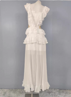 Elegant White V-Neck Ruffled Chiffon Long Classy Prom Dress