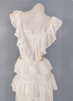 Elegant White V-Neck Ruffled Chiffon Long Classy Prom Dress