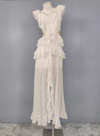 Elegant White V-Neck Ruffled Chiffon Long Classy Prom Dress