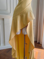 Elegant Yellow Irregular Halter Neck Satin Short Front Long Back Classy Prom Dress