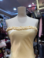 Elegant Yellow Mermaid Strapless Three-Dimensional Floral Satin Long Classy Prom Dress Bridesmaid Dress