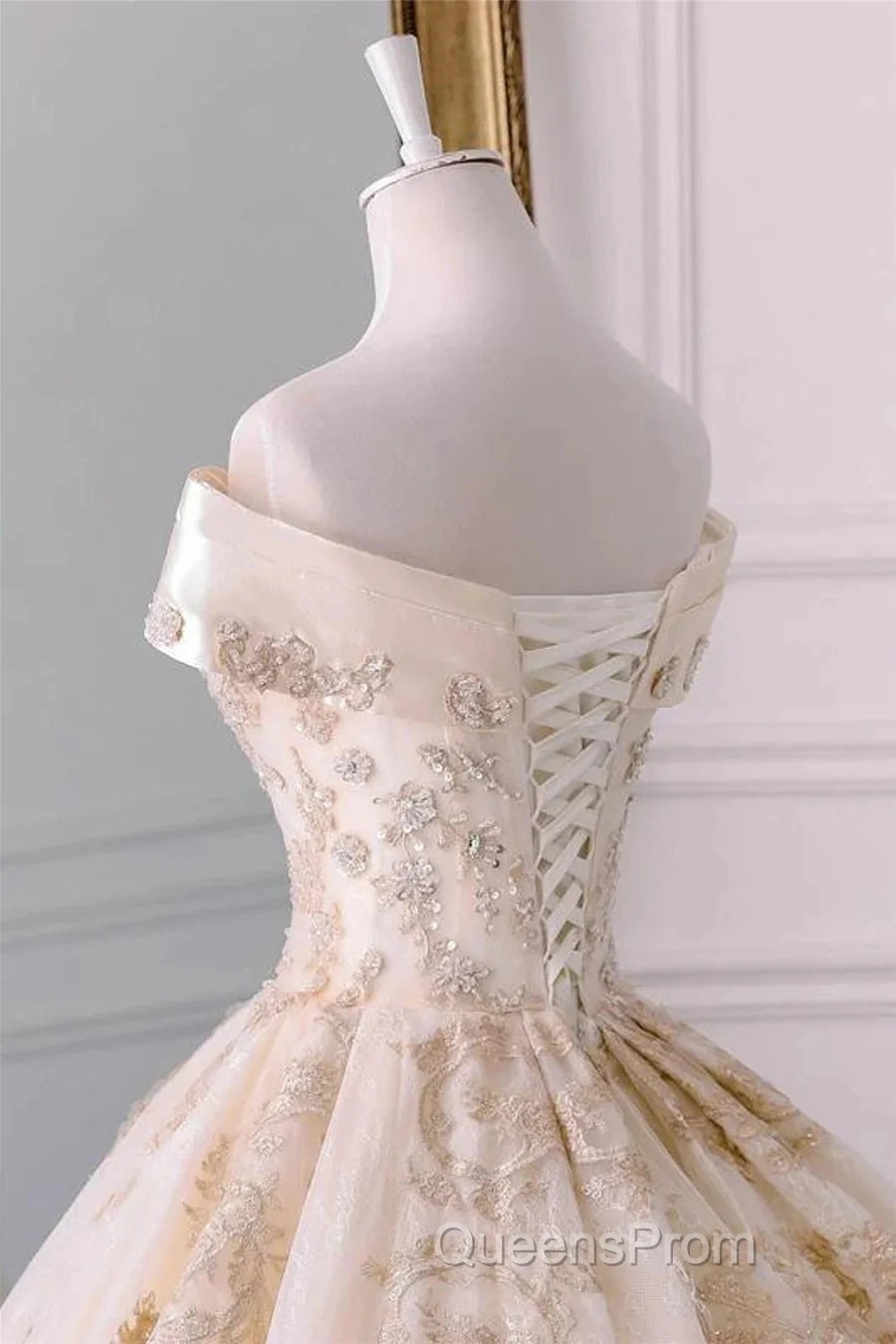 Embroidered Off-The-Shoulder Wedding Dress
