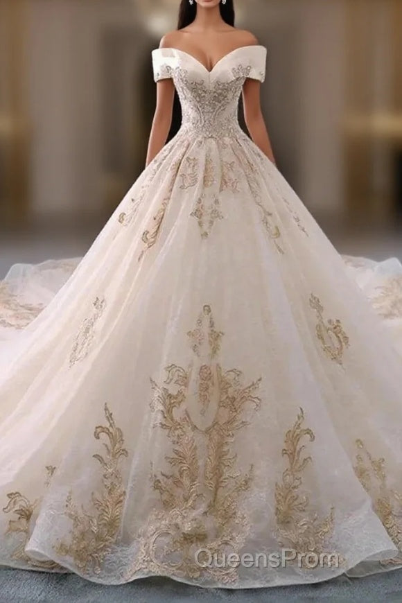 Embroidered Off-The-Shoulder Wedding Dress