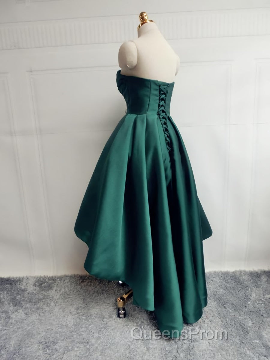 Emerald Green High Low Satin Evening Prom Dress, Emerald Green High Low Formal Graduation Dress Secondary image