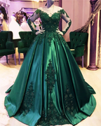 Emerald Green Long Sleeve Quinceanera Dress Ball Gown Plus Size 15 Junior Classy Prom Dress