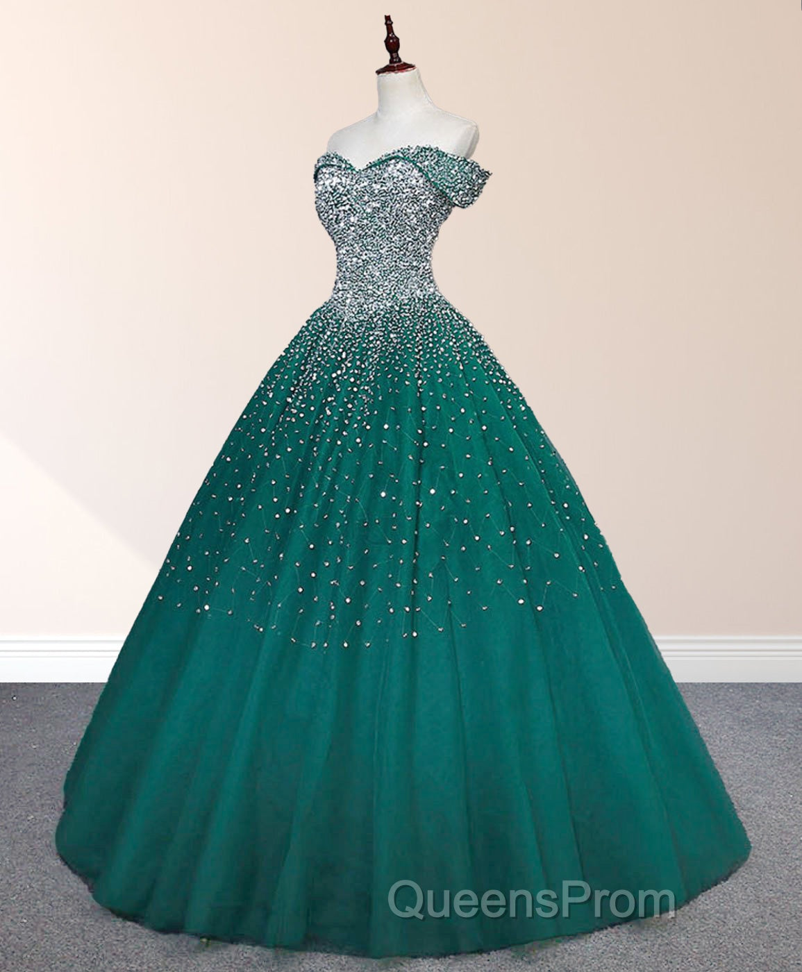 Emerald Green Sequin Evening Prom Dress Beaded Quinceanera Dress Secondary image