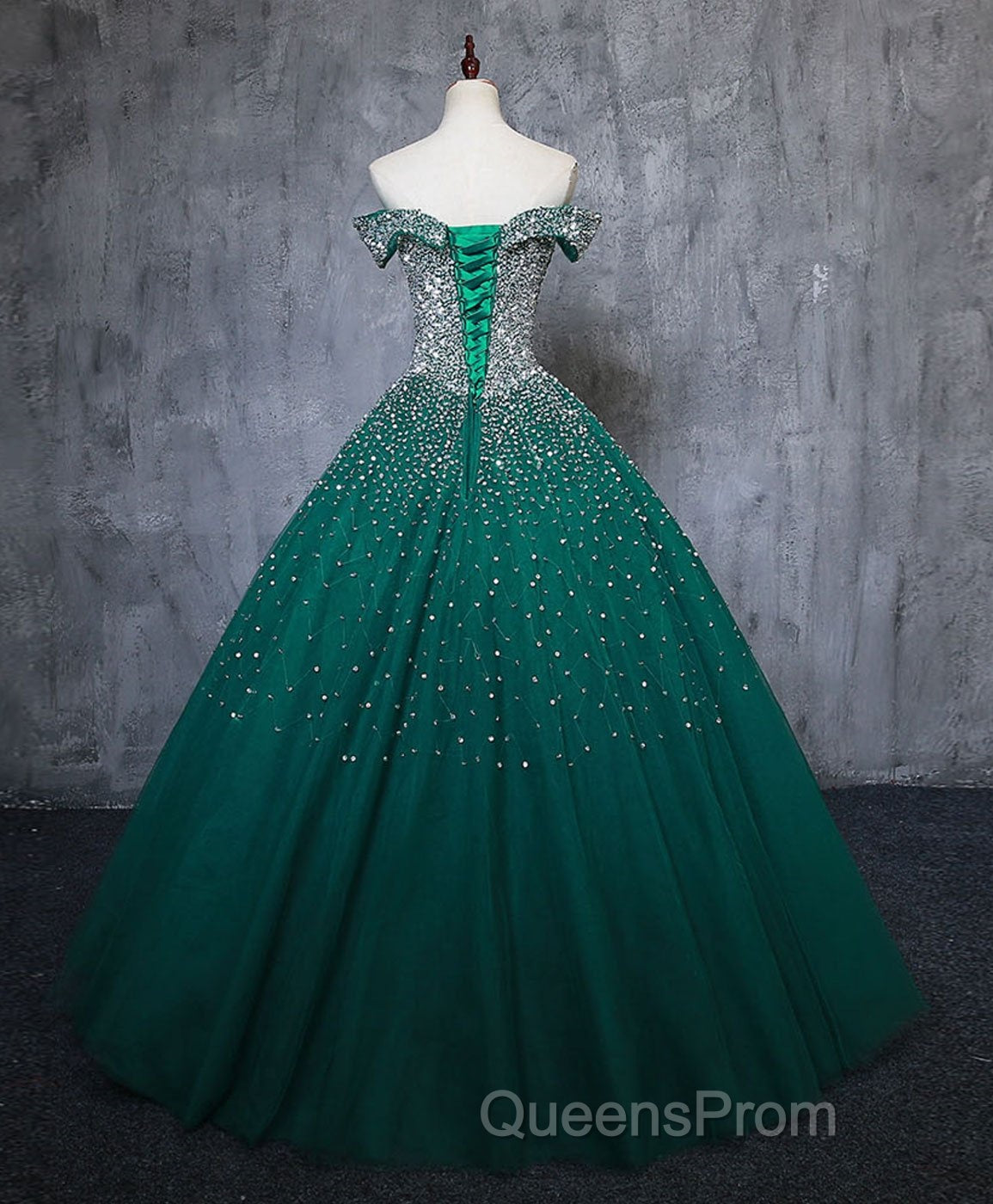 Emerald Green Sequin Evening Prom Dress Beaded Quinceanera Dress, Sweet 16 Dress Secondary image