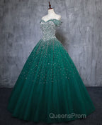 Emerald Green Sequin Evening Prom Dress Beaded Quinceanera Dress, Sweet 16 Dress