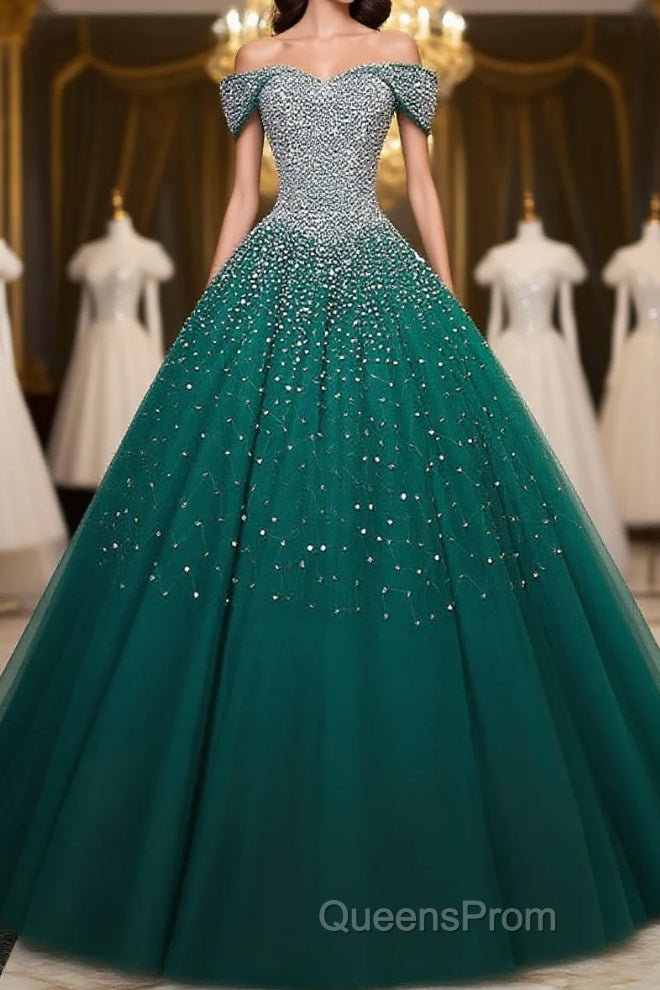 Emerald Green Sequin Evening Prom Dress Beaded Quinceanera Dress, Sweet 16 Dress Main image