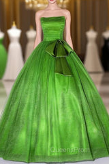 Emerald Green Tulle Strapless Pleats Quinceanera Dress