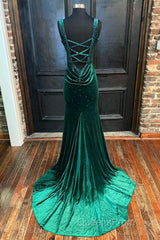 Emerald Velvet V-Neck Cutout Back Mermaid Long Formal Dress