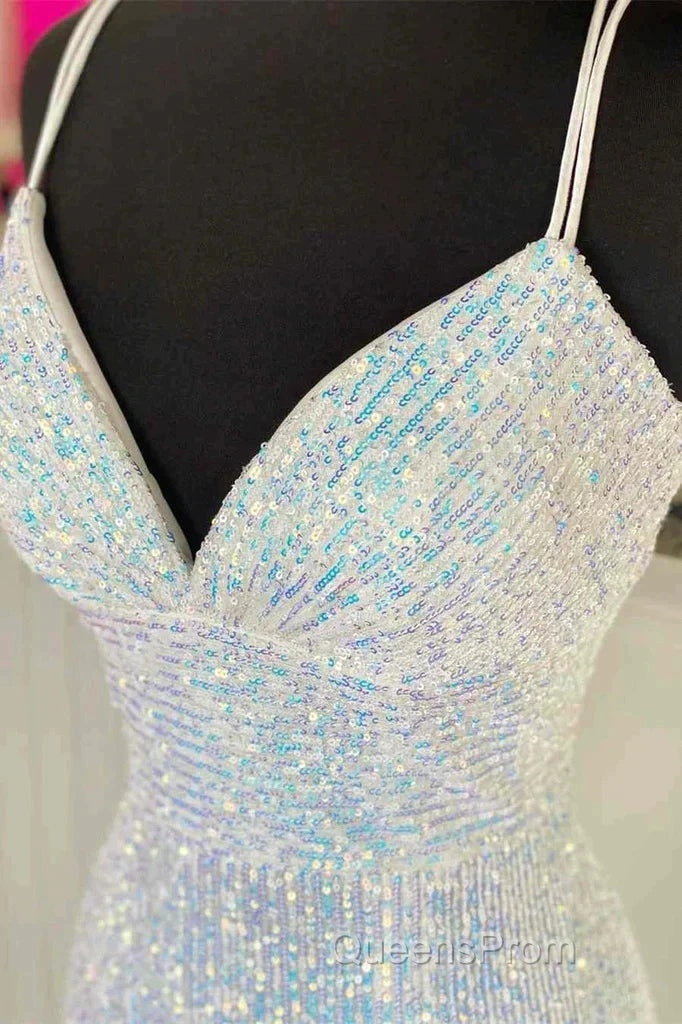 Empire Mermaid White Sequin V-Neck Evening Prom Dress Secondary image