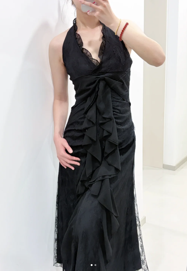 Sweet Black Halter A-Line Chiffon&Tulle Open Back Classy Prom Dress Birthday Dress