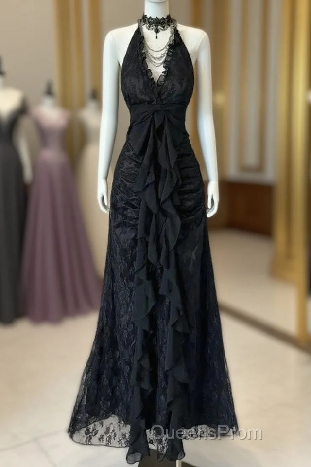 Enchanted Black A-Line Ball Gown Chiffon&Tulle Princess Halter Open Back Design For Galas & Formal Events Main image