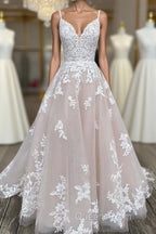 Engagement Wedding Dress In Color Formal Wedding Dress Court Train A-Line Spaghetti Strap Sweetheart Lace With Buttons Appliques