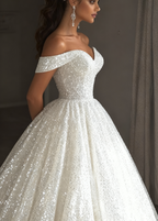 Ethereal Wedding Dress Ball Gown Off The Shoulder Sequin White Wedding Dress Bridal Gowns