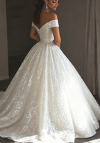 Ethereal Wedding Dress Ball Gown Off The Shoulder Sequin White Wedding Dress Bridal Gowns