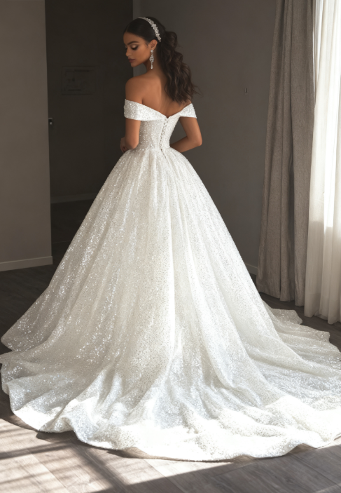 Ethereal Wedding Dress Ball Gown Off The Shoulder Sequin White Wedding Dress Bridal Gowns