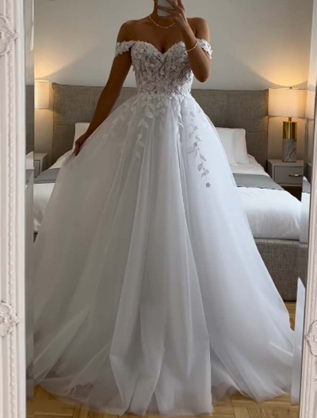 Ethereal Wedding Dress Ball Gown Off The Shoulder Tulle White Wedding Dress Bridal Gowns
