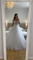 Ethereal Wedding Dress Ball Gown Off The Shoulder Tulle White Wedding Dress Bridal Gowns