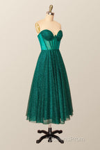 Green Corset A-line Tea Length Dress