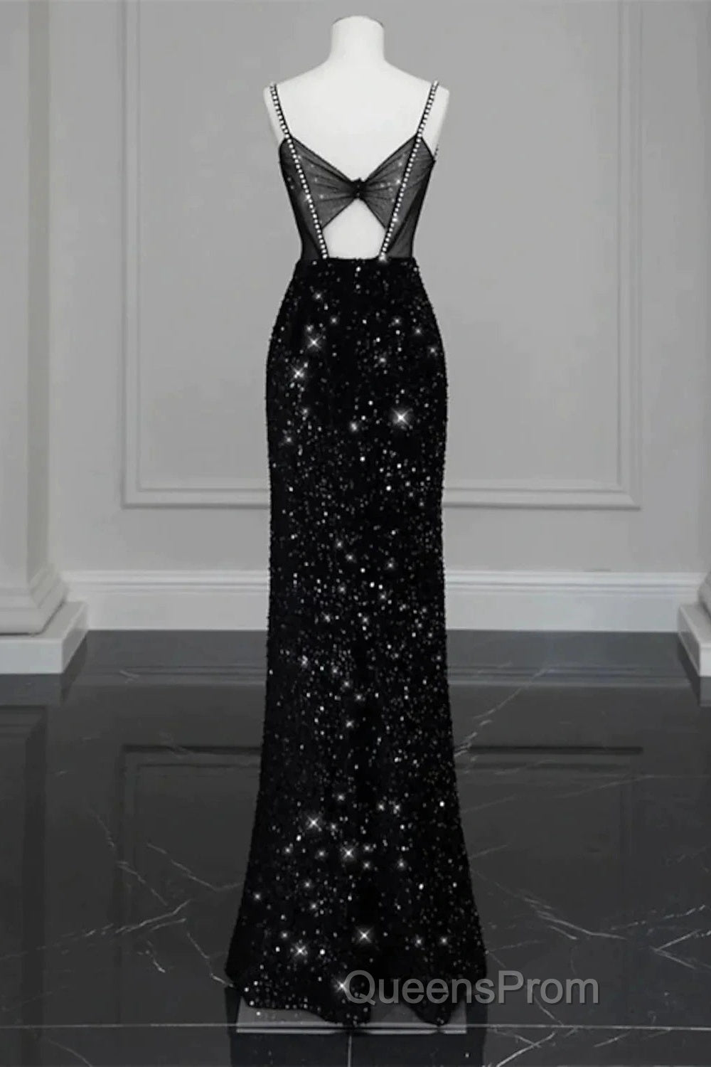 Evening Gown Sexy Dress Formal Floor Length Sleeveless Strap Sequined With Bow(S) Crystals Secondary image