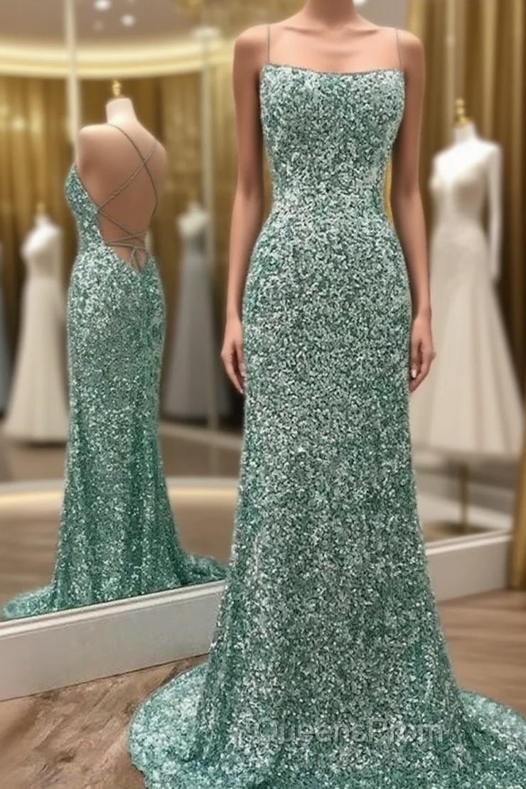Sparkly Mint Sequin Mermaid Long Party Evening Prom Dress for Women, Shiny Evening Dress Main image
