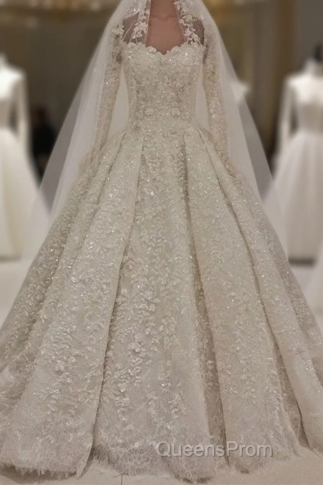 Expensive Lace Appliques Long Sleevess Ball Gown Wedding Dress Main image