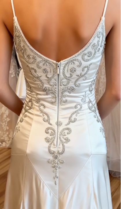 Exquisite Ivory Mermaid Long Wedding Dress Appliques Satin Bridal Dress