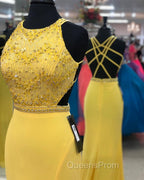 Exquisite Jewel Sleeveless Beading Evening Prom Party Gowns| Chic Front Slit Long Evening Prom Gown